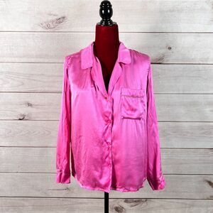 Eberjey Pajama Top Button Up Long Sleeve Silk Satin